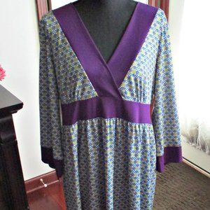 Stylish Purple Trim Patterned Dress-XL-(14)